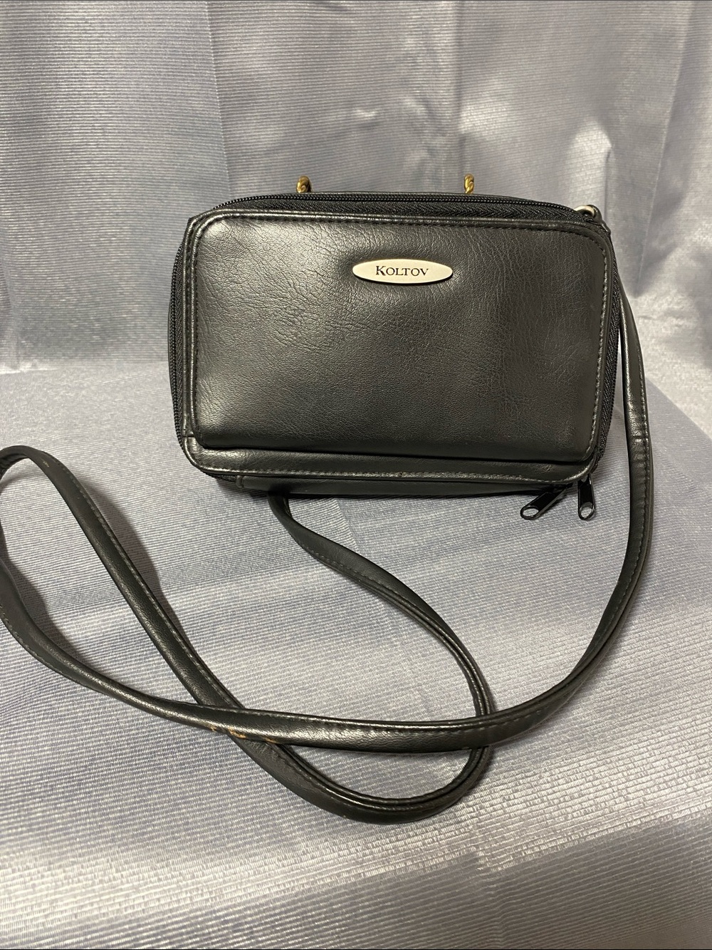 Koltov Black Leather Crossbody Bag - Sleek Everyday Shoulder Bag